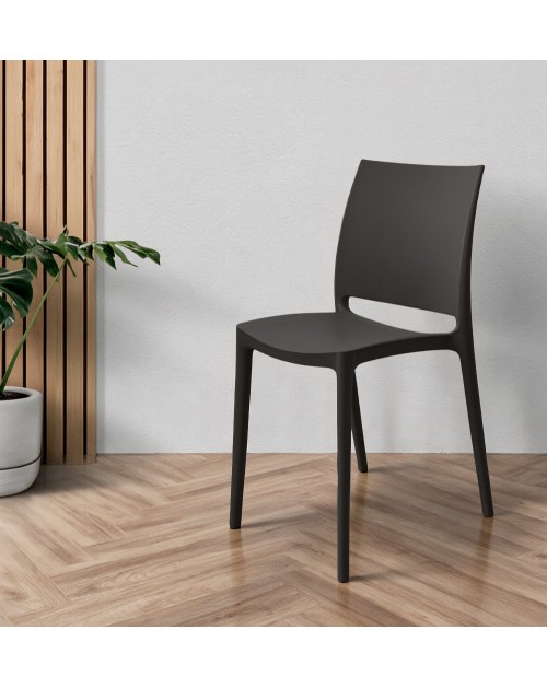 Set 4 Sedia in Polipropilene Sfera Impilabili Grigio Scuro – Linea Moderna e Compatta