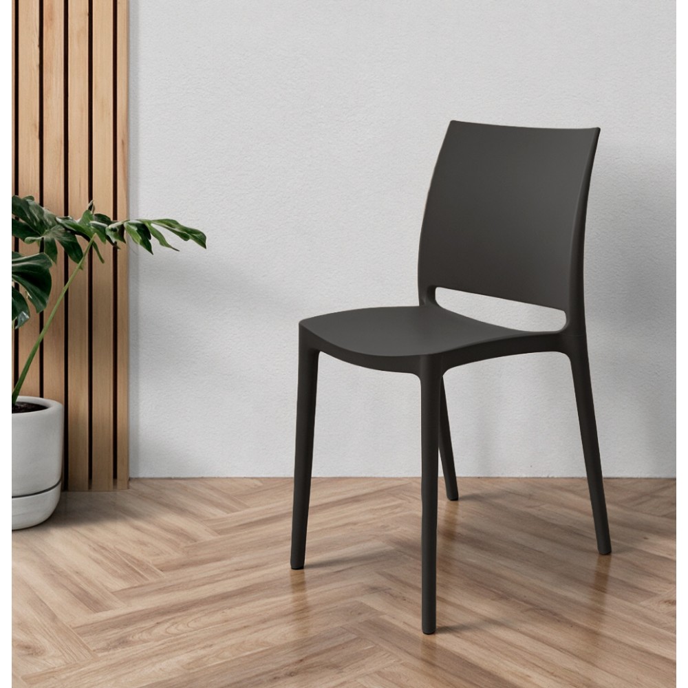 Set 4 Sedia in Polipropilene Sfera Impilabili Grigio Scuro – Linea Moderna e Compatta
