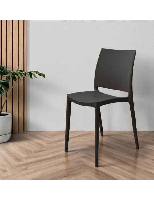 Set 4 Sedia in Polipropilene Sfera Impilabili Grigio Scuro – Linea Moderna e Compatta