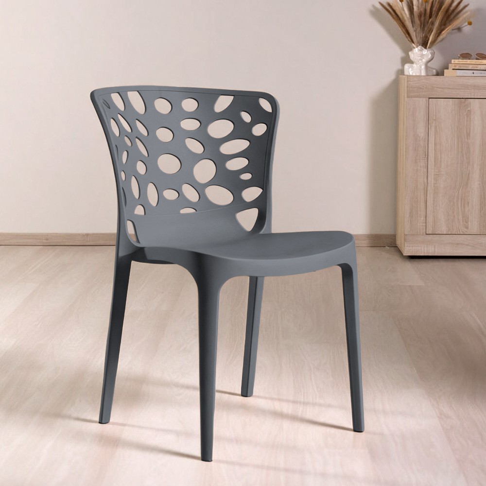 Set 4 Sedia in Polipropilene Zyra Impilabili Grigio – Schienale Traforato