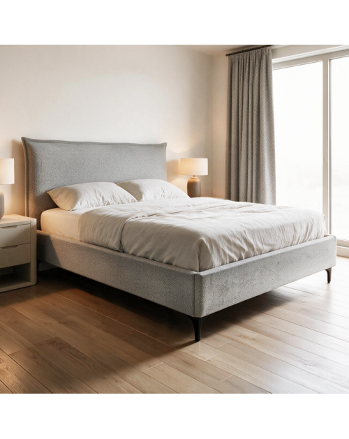 Letto Matrimoniale Line con Contenitore in Tessuto Grigio Chiaro – Stile Moderno e Praticità Salvaspazio