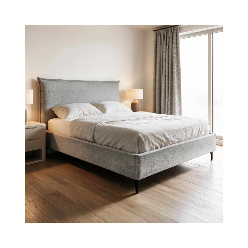 Letto Matrimoniale Line con Contenitore in Tessuto Grigio Chiaro – Stile Moderno e Praticità Salvaspazio