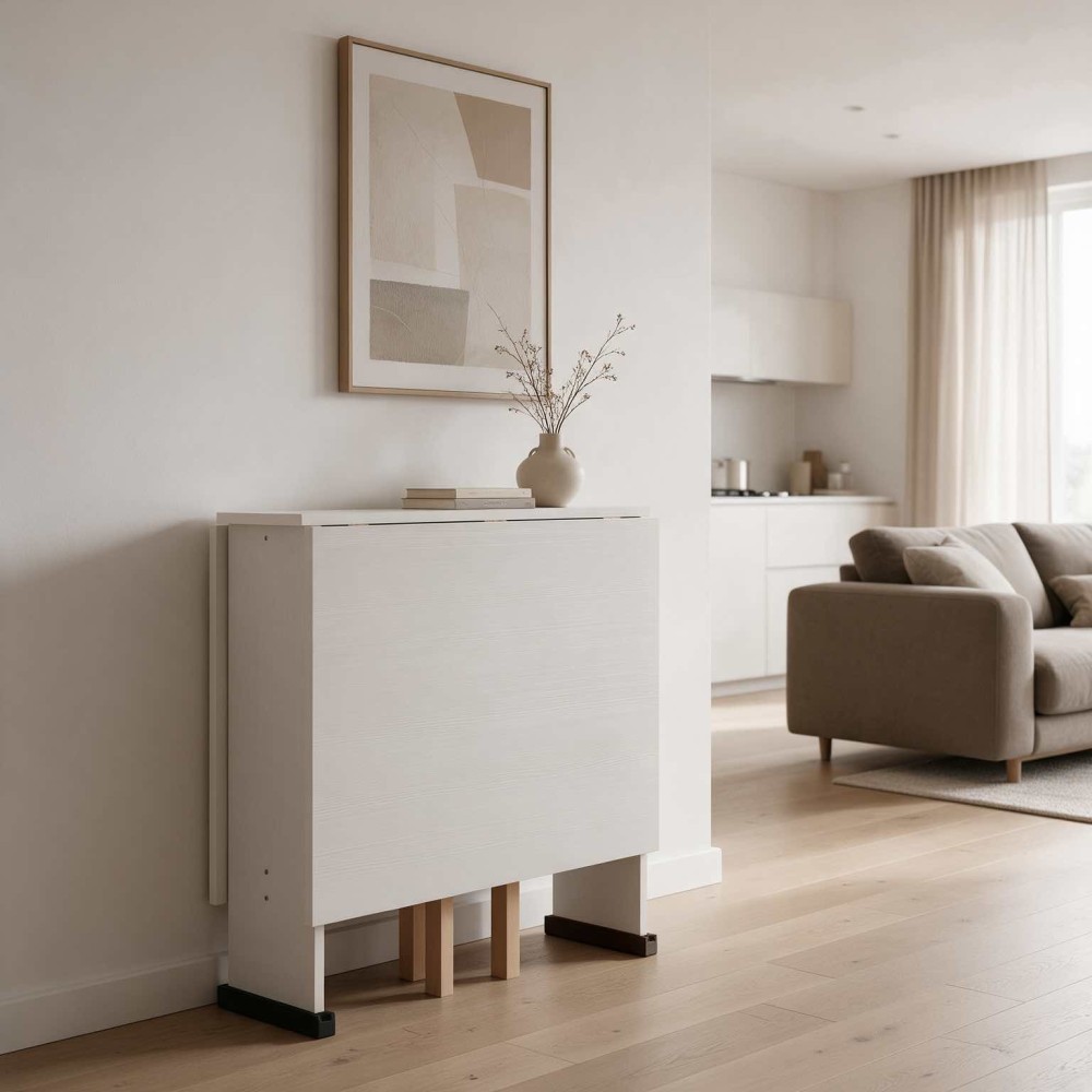 Tavolo Salvaspazio Trio Pieghevole 24x90x78 cm Bianco Frassinato