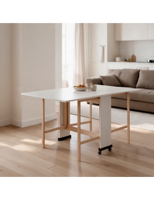 Tavolo Salvaspazio Trio Pieghevole 24x90x78 cm Bianco Frassinato
