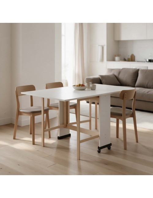 Tavolo Salvaspazio Trio Pieghevole 24x90x78 cm Bianco Frassinato