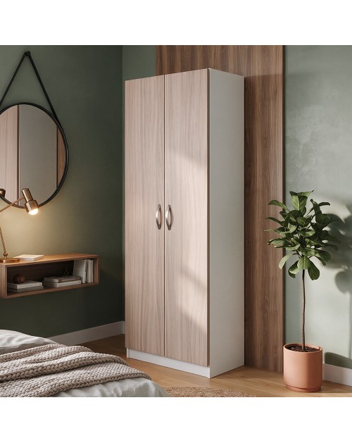 Armadio 2 Ante 90 cm H 247 cm Bianco e Olmo Made in Italy