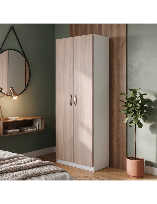 Armadio 2 Ante 90 cm H 247 cm Bianco e Olmo Made in Italy