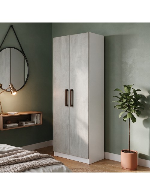 Armadio 2 Ante 90 cm H 247 cm Bianco e cemento Made in Italy