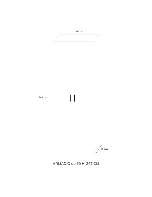 Armadio 2 Ante 90 cm H 247 cm Bianco e cemento Made in Italy