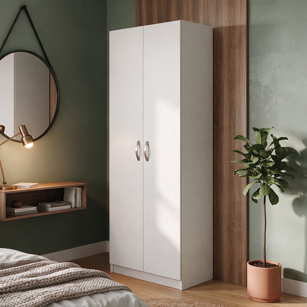 Armadio 2 Ante 90 cm H 247 cm bianco frassinato Made in Italy