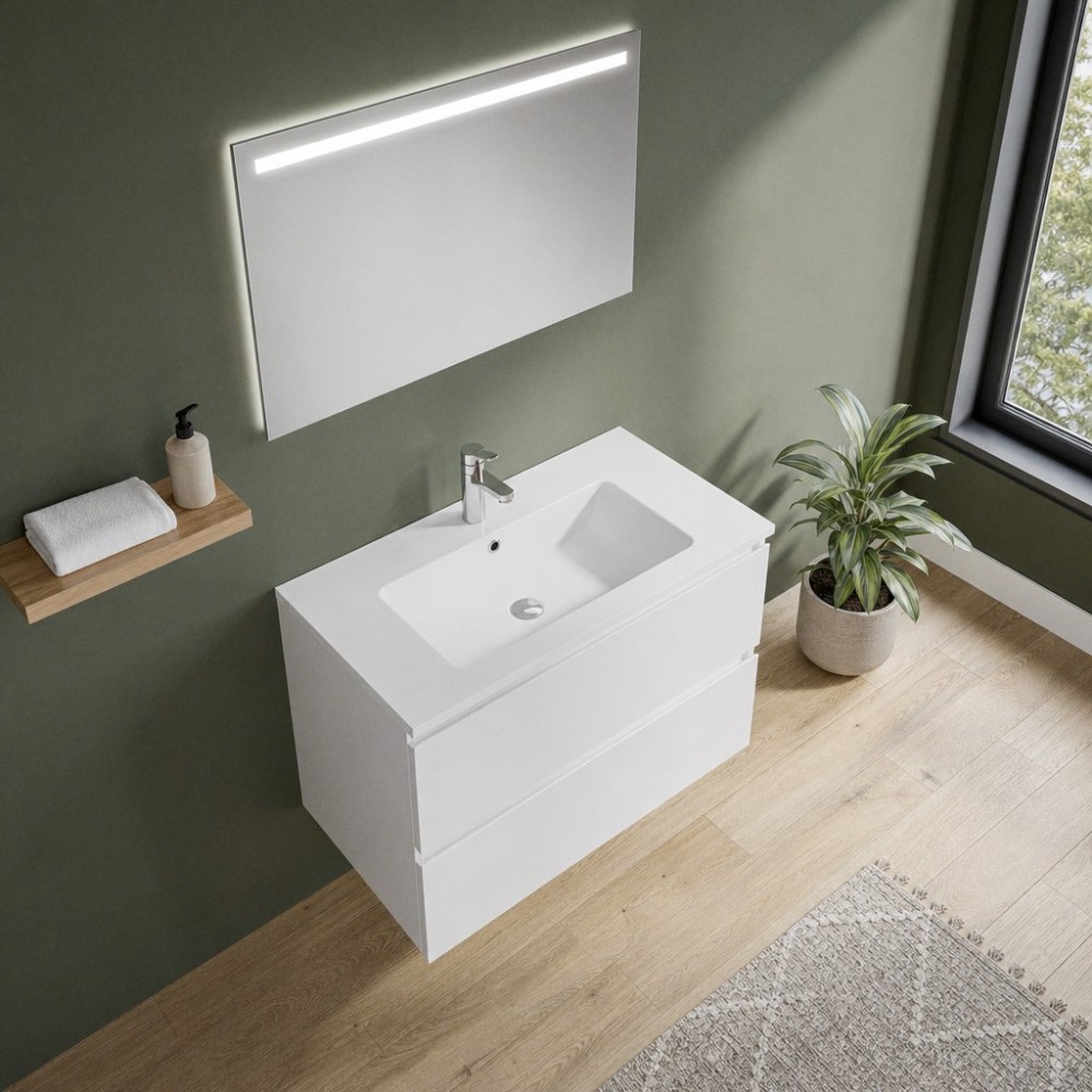 Mobile bagno sospeso Carezza 80x46x54 H colore bianco lucido