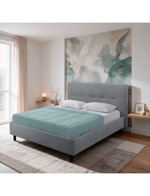 Letto Matrimoniale con Rete Inclusa Snello Tessuto Grigio Chiaro