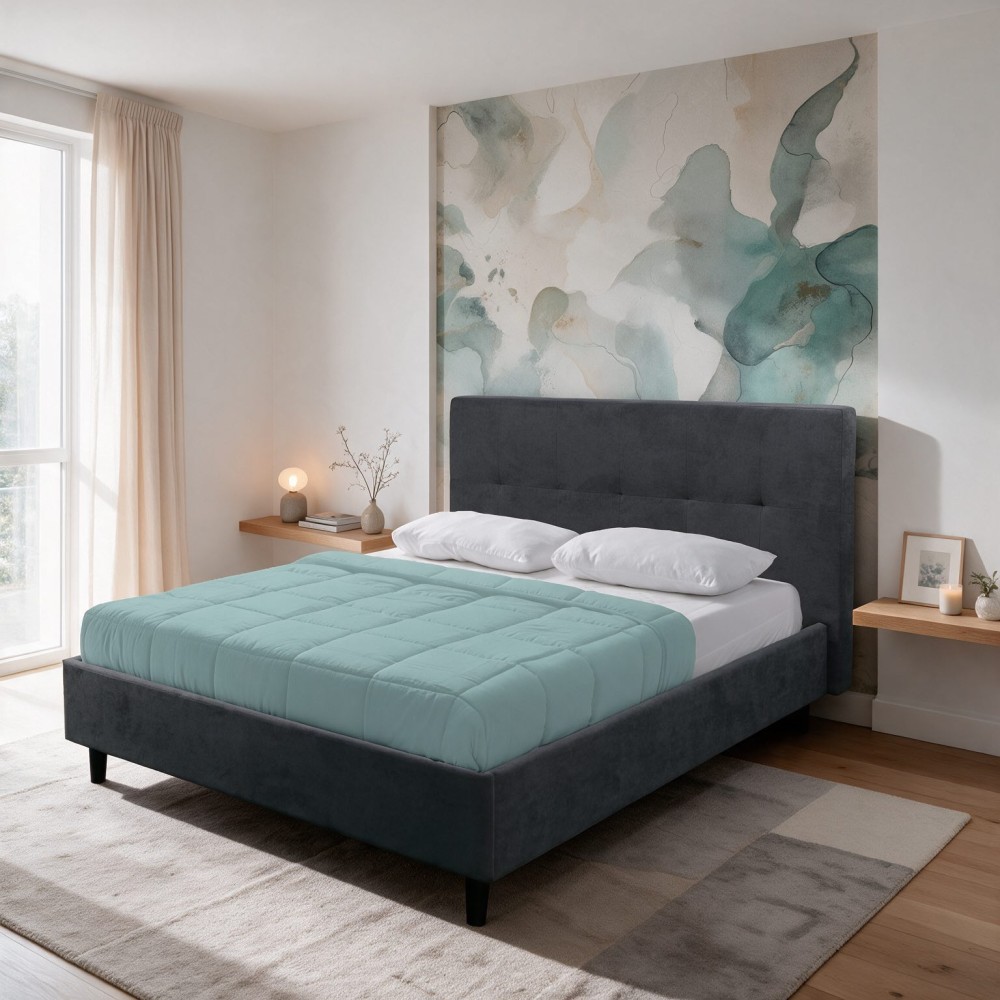 Letto matrimoniale con rete inclusa Snello tessuto colore ash grigio