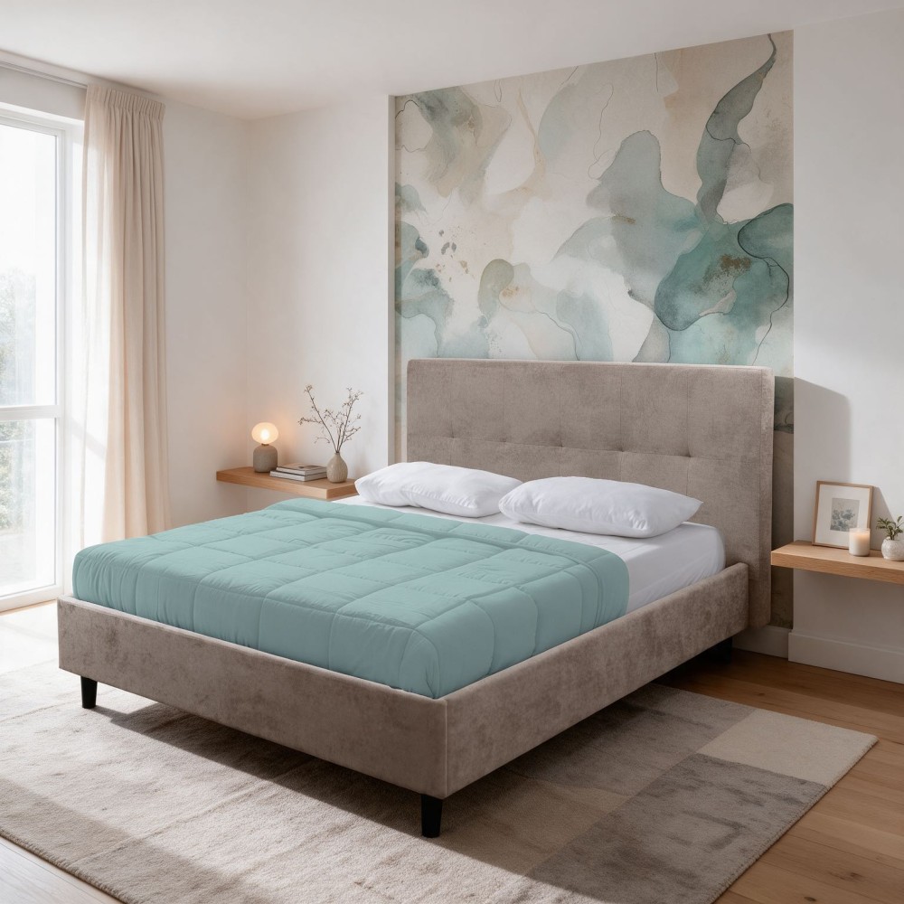 Letto matrimoniale con rete inclusa Snello tessuto colore tortora