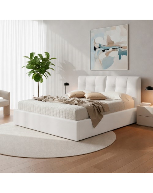 Letto matrimoniale con contenitore Melia ecopelle colore bianco