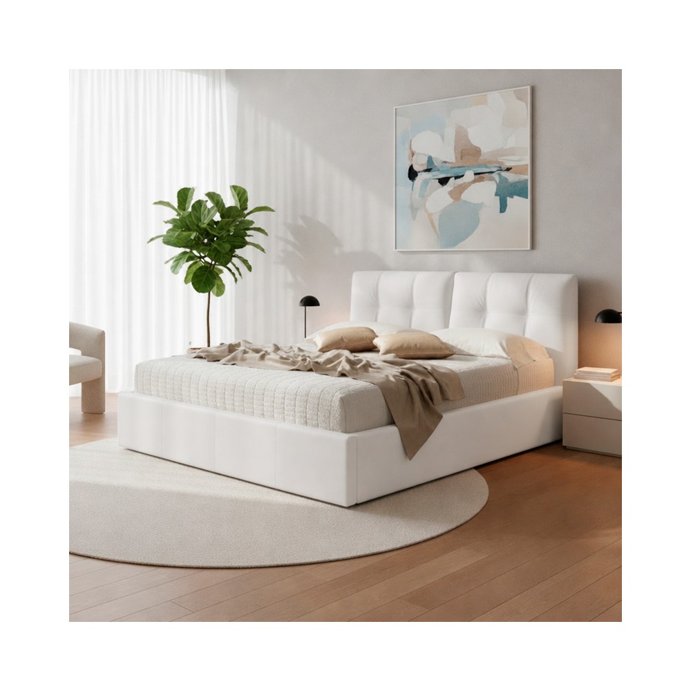 Letto matrimoniale con contenitore Melia ecopelle colore bianco