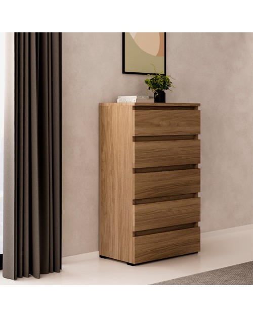 Cassettiera 5 cassetti 75x40x127 MONTATA colore noce naturale