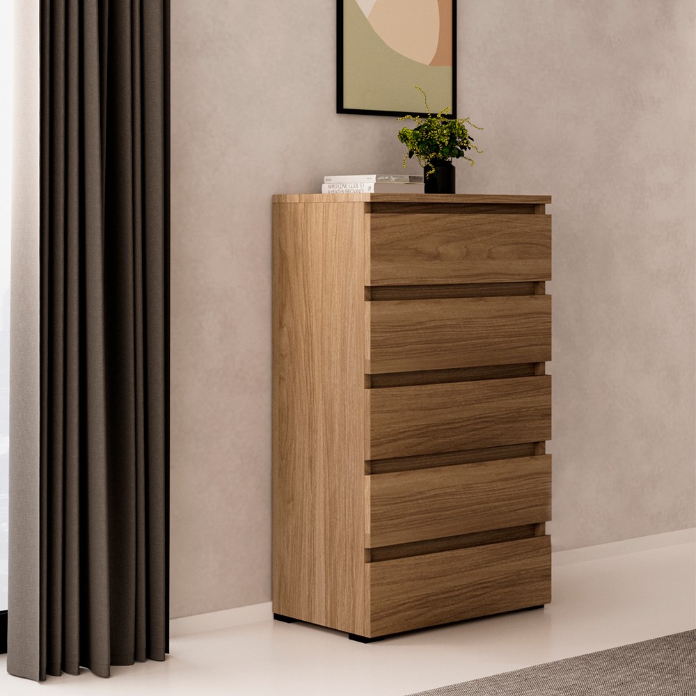 Cassettiera 5 cassetti 75x40x127 MONTATA colore noce naturale