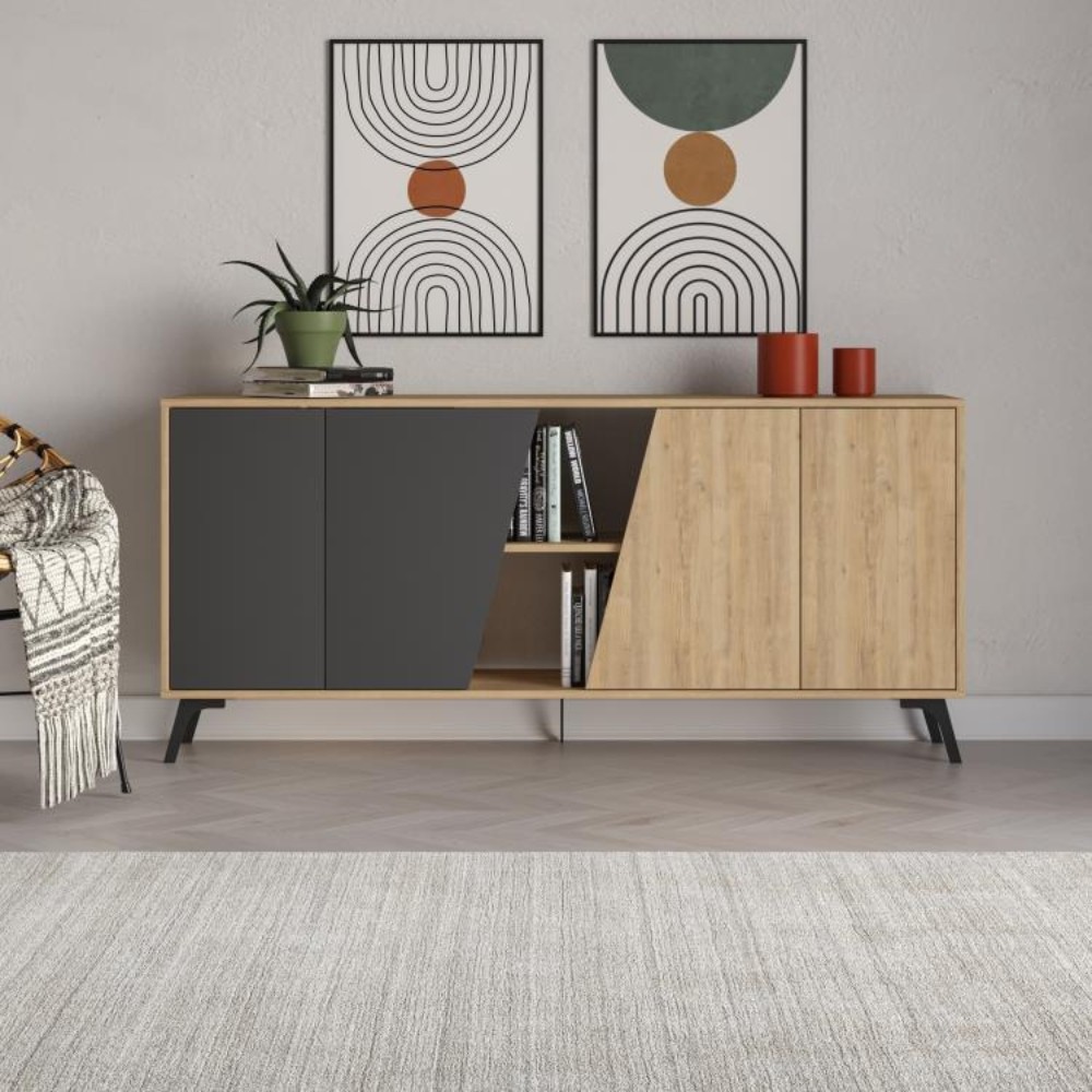 Madia 4 ante Fiona 180x35,6x82H colore rovere e antracite