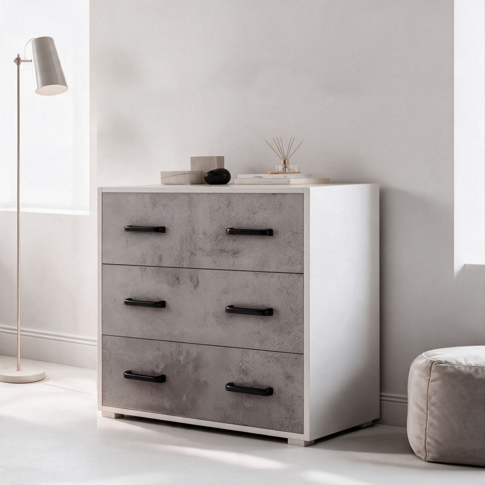Comò 3 cassetti colore cemento 91x45x81H