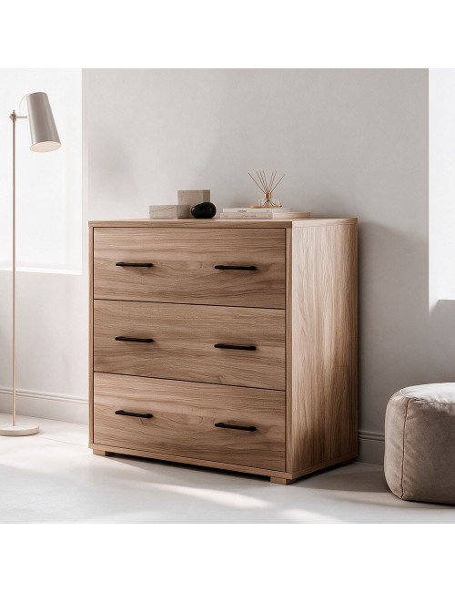 Comò 3 cassetti colore noce naturale 91x45x81H