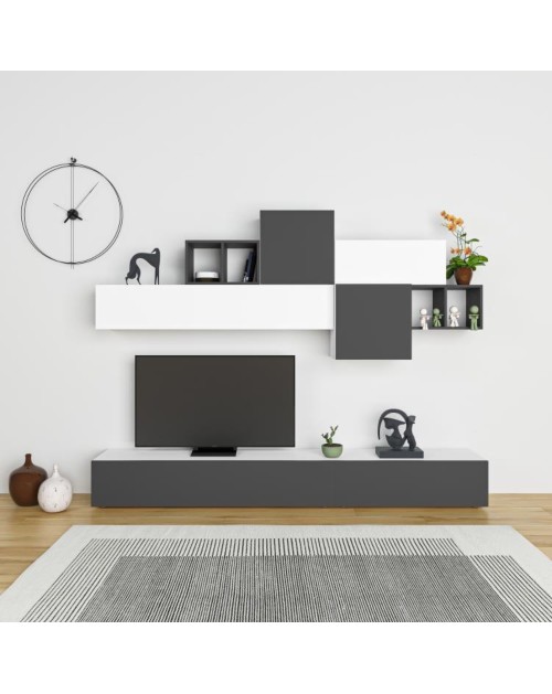 Parete attrezzata colore bianco e antracite Tromen 260 cm