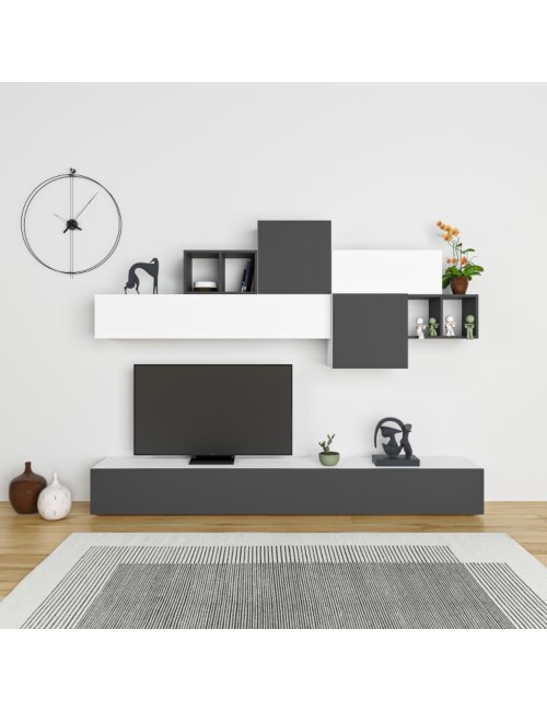 Parete attrezzata colore bianco e antracite Tromen 260 cm