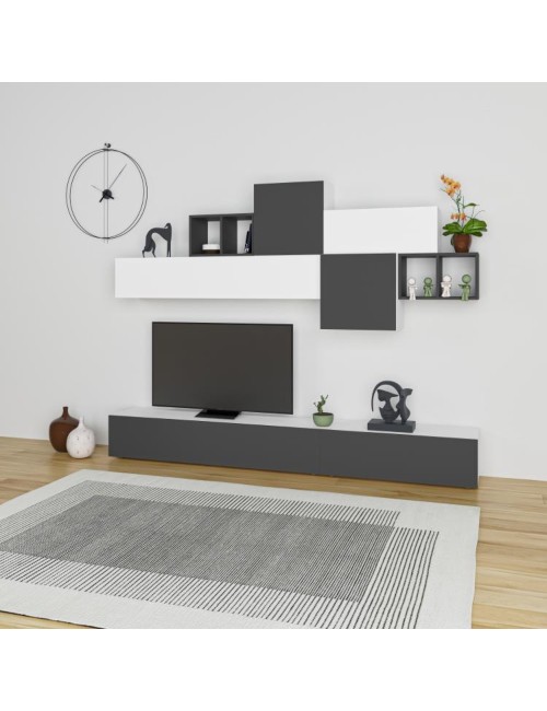 Parete attrezzata colore bianco e antracite Tromen 260 cm