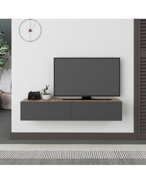 Mobile porta Tv sospeso ante a ribalta Francy colore rovere antracite 135 cm