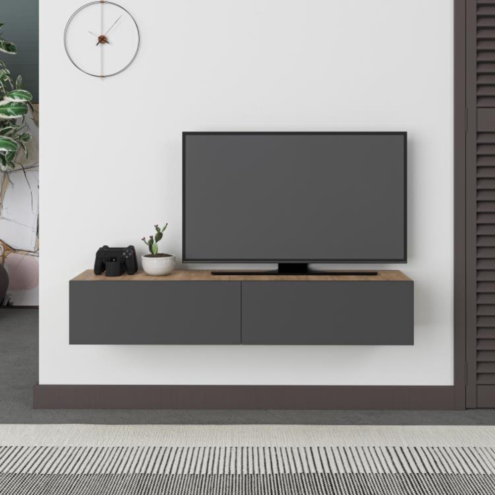 Mobile porta Tv sospeso ante a ribalta Francy colore rovere antracite 135 cm