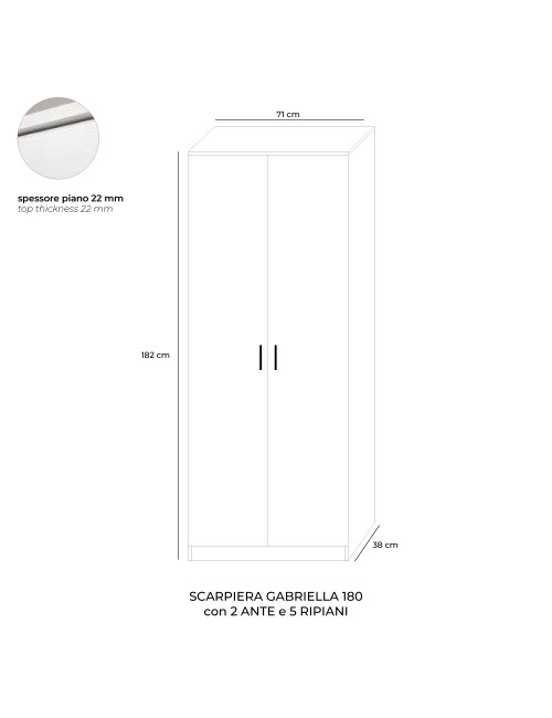 Armadio scarpiera 2 ante e 5 ripiani Gabriella 180 colore noce