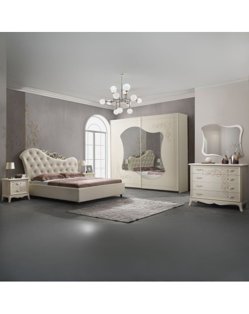 Camera da letto Marsida beige con armadio scorrevole serigrafato – Eleganza e funzionalità per la tua zona notte