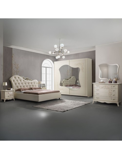 Camera da letto Marsida beige con armadio scorrevole serigrafato – Eleganza e funzionalità per la tua zona notte