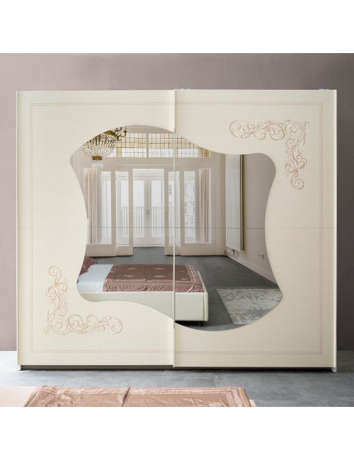 Camera da letto Marsida beige con armadio scorrevole serigrafato – Eleganza e funzionalità per la tua zona notte