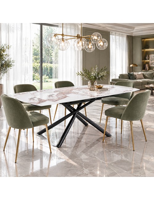 Tavolo girevole allungabile Astrid piano ceramica effetto marmo Arabesque Pandora Lucido 140x90x76H
