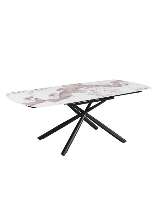 Tavolo girevole allungabile Astrid piano ceramica effetto marmo Arabesque Pandora Lucido 140x90x76H