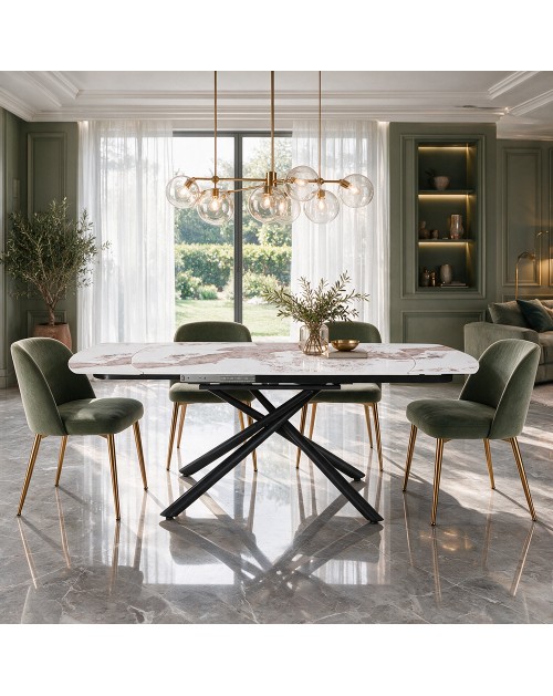 Tavolo girevole allungabile Astrid piano ceramica effetto marmo Arabesque Pandora Lucido 160x90x76H