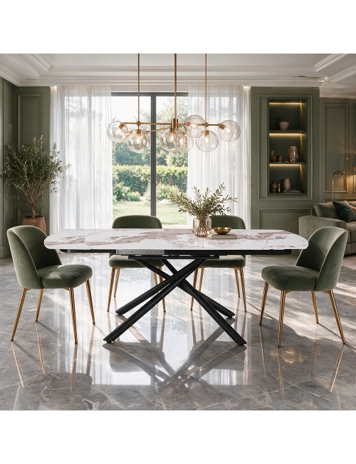 Tavolo girevole allungabile Astrid piano ceramica effetto marmo Arabesque Pandora Lucido 160x90x76H