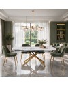 Tavolo girevole allungabile Astrid piano ceramica effetto marmo bianco Patek Lucido gambe Oro 160x90x76H