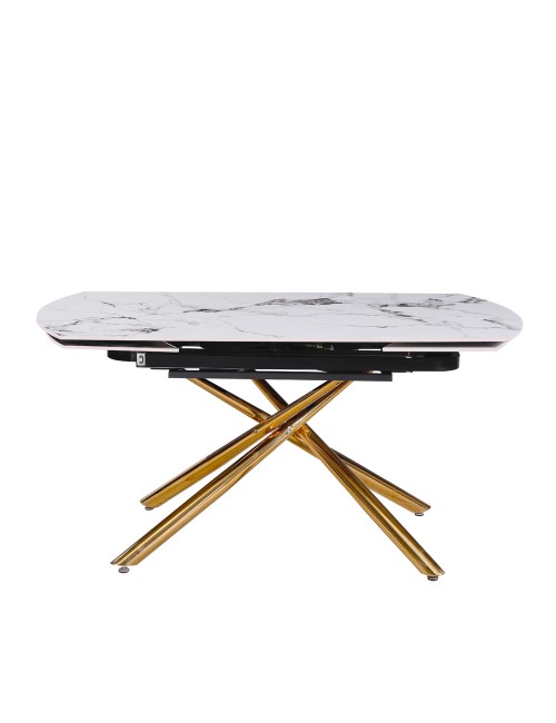 Tavolo girevole allungabile Astrid piano ceramica effetto marmo bianco Patek Lucido gambe Oro 160x90x76H