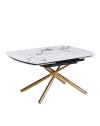 Tavolo girevole allungabile Astrid piano ceramica effetto marmo bianco Patek Lucido gambe Oro 160x90x76H