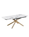 Tavolo girevole allungabile Astrid piano ceramica effetto marmo bianco Patek Lucido gambe oro 140x90x76H