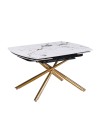 Tavolo girevole allungabile Astrid piano ceramica effetto marmo bianco Patek Lucido gambe oro 140x90x76H