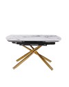 Tavolo girevole allungabile Astrid piano ceramica effetto marmo bianco Patek Lucido gambe oro 140x90x76H