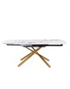 Tavolo girevole allungabile Astrid piano ceramica effetto marmo bianco Patek Lucido gambe oro 140x90x76H