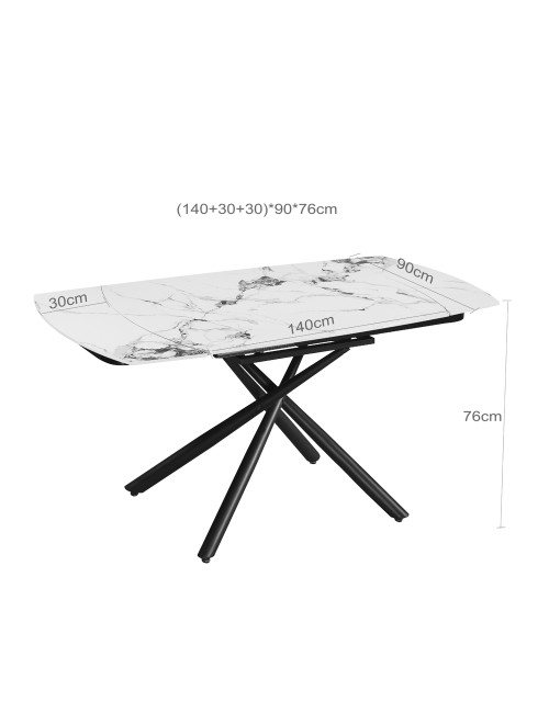 Tavolo girevole allungabile Astrid piano ceramica effetto marmo bianco Patek Lucido gambe oro 140x90x76H
