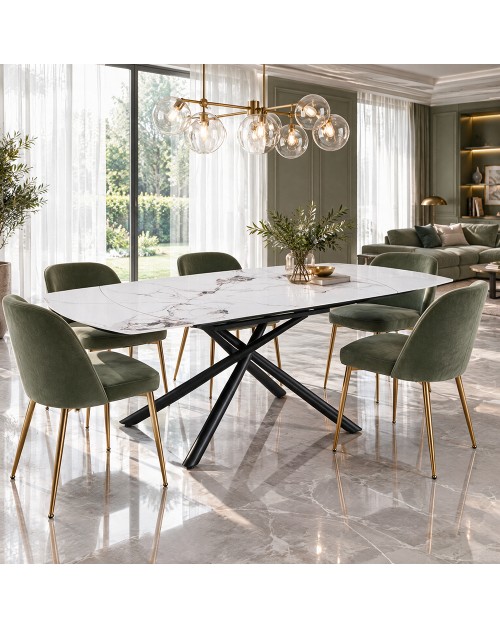 Tavolo girevole allungabile Astrid piano ceramica effetto marmo bianco Patek Lucido 140x90x76H