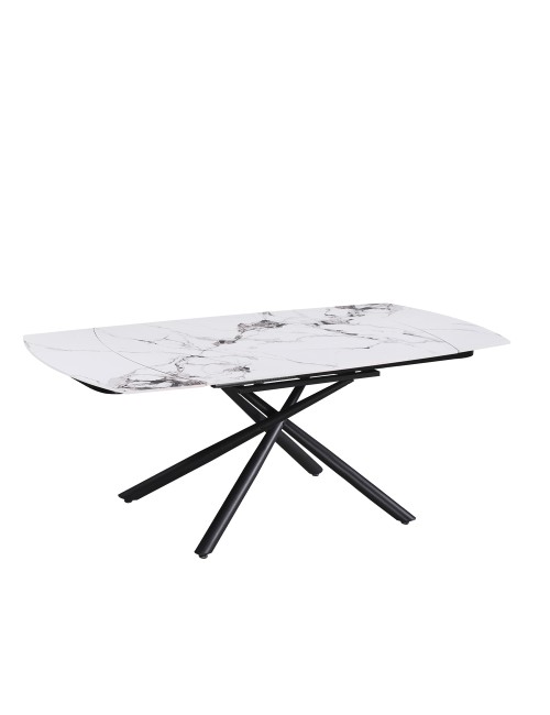 Tavolo girevole allungabile Astrid piano ceramica effetto marmo bianco Patek Lucido 140x90x76H