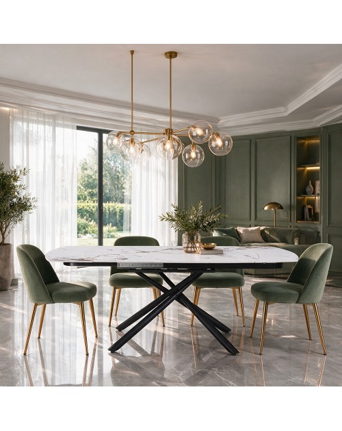 Tavolo girevole allungabile Astrid piano ceramica effetto marmo bianco Patek Lucido 160x90x76H