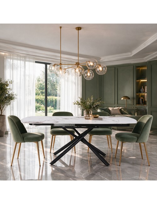 Tavolo girevole allungabile Astrid piano ceramica effetto marmo bianco Patek Lucido 160x90x76H